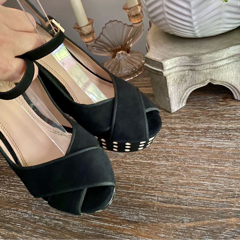 Tory Burch Ollie Black Suede Platform Wedge Slingback Heel Sandals Womens 8 M - Picture 8 of 15